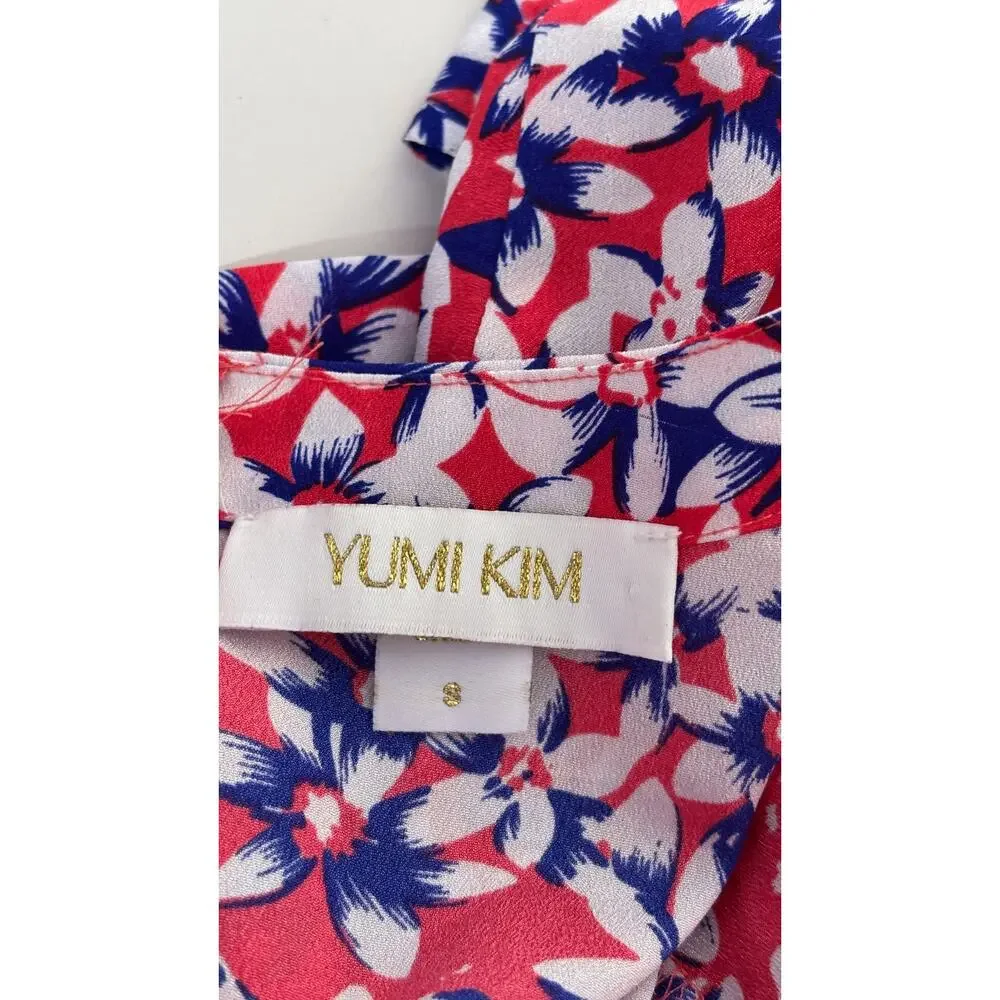Yumi Kim Womens Floral Belted Romper Size 8 V Neck Red Blue White